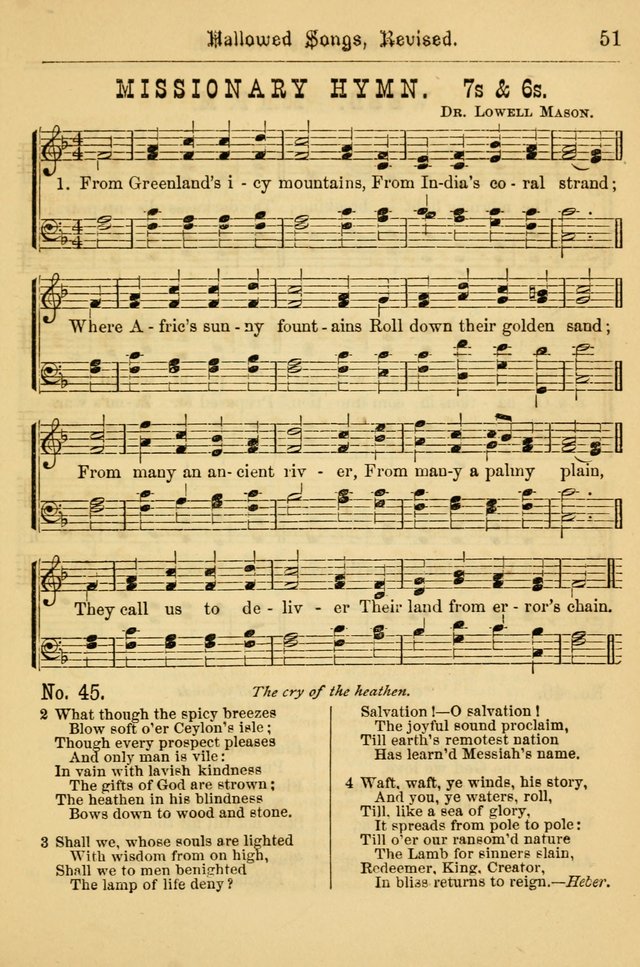 Hallowed Songs: for prayer and social meetings, containing hymns and tunes, carefully selected from all sources, both old and new, and are of the most spiritual..(Newly Revised) page 51