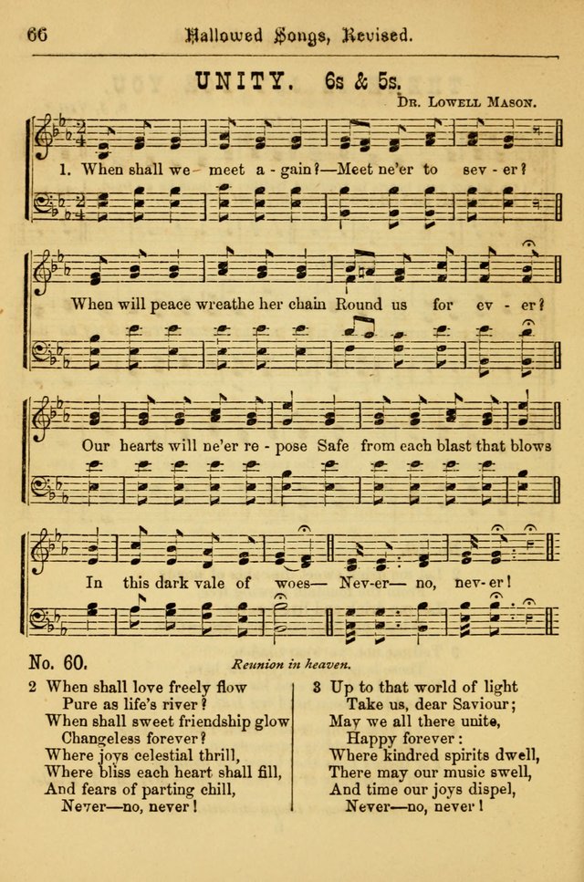 Hallowed Songs: for prayer and social meetings, containing hymns and tunes, carefully selected from all sources, both old and new, and are of the most spiritual..(Newly Revised) page 66