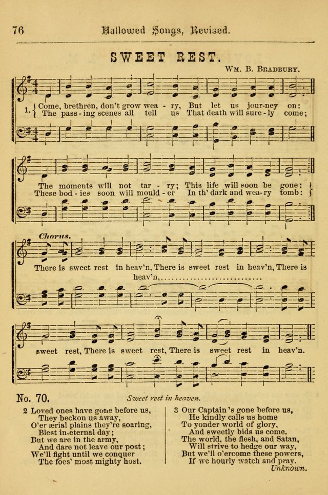 Hallowed Songs: for prayer and social meetings, containing hymns and tunes, carefully selected from all sources, both old and new, and are of the most spiritual..(Newly Revised) page 76