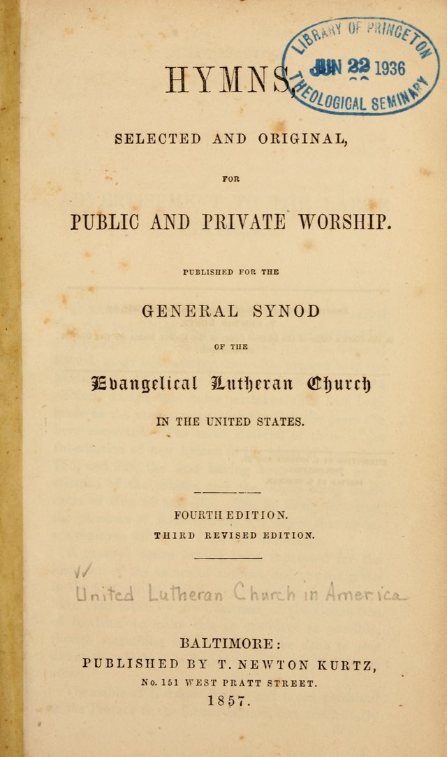 Hymns: selected and original, for public and  private worship (4th ed. 3rd rev. ed.) page v