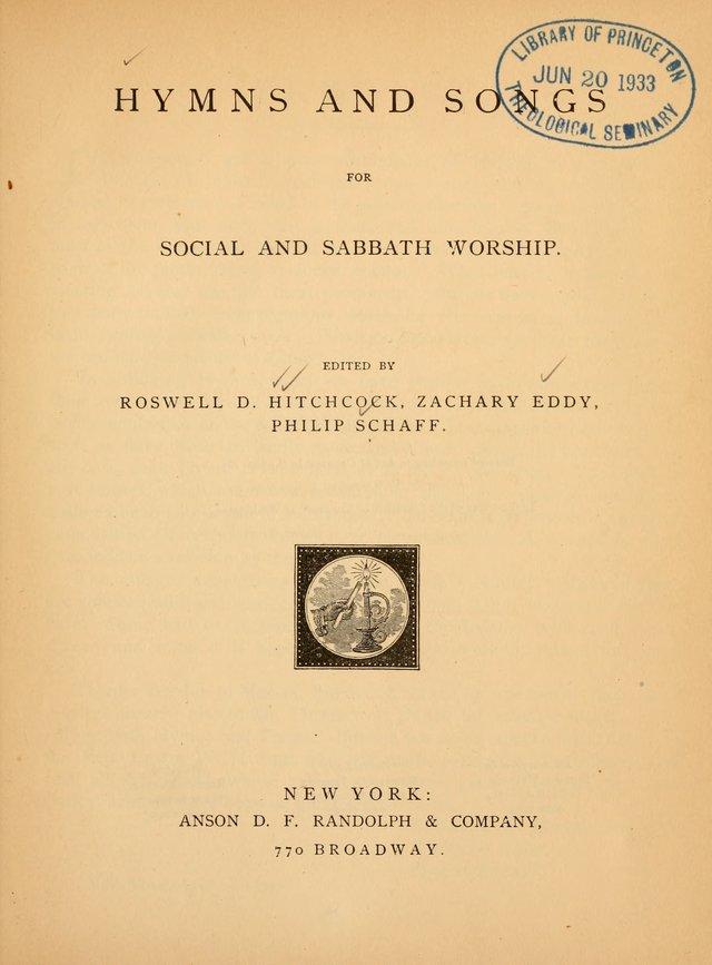 Hymns and Songs for Social and Sabbath Worship page vii