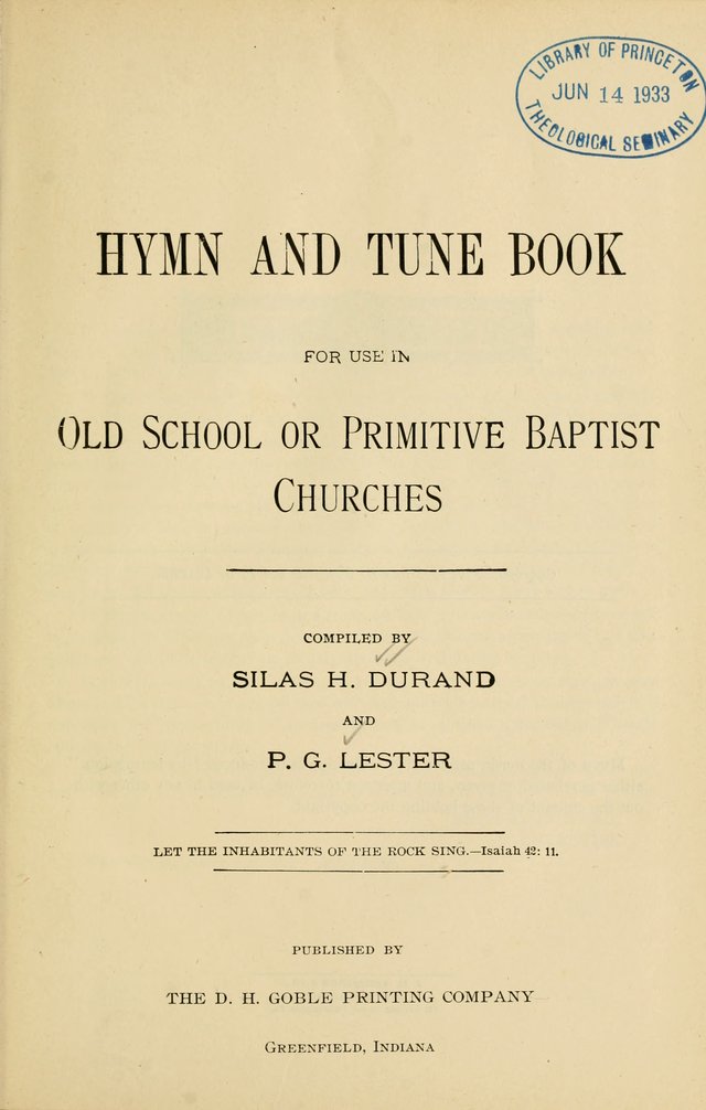 Hymn and Tune Book for Use in Old School or Primitive Baptist Churches page v