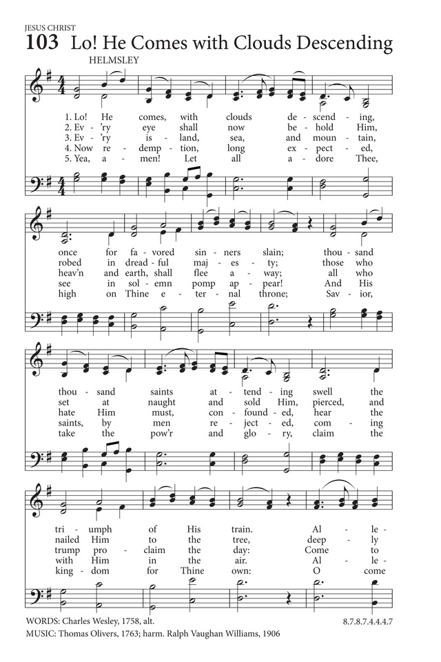 Hymns To The Living God 103 Lo He Comes With Clouds Descending Hymnary Org