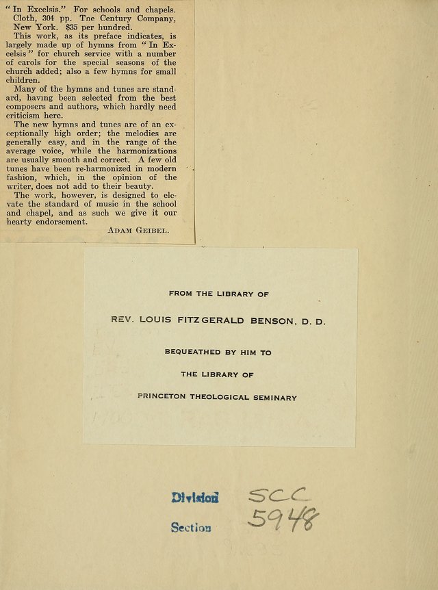 In Excelsis for School and Chapel page ii