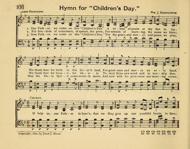 Infant Praises: a collection of sacred songs, hymns, and music, for use in the Sabbath school primary department page 108