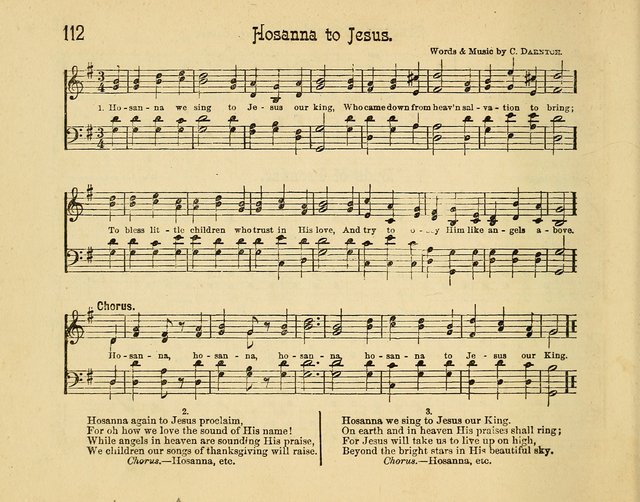 Infant Praises: a collection of sacred songs, hymns, and music, for use in the Sabbath school primary department page 112
