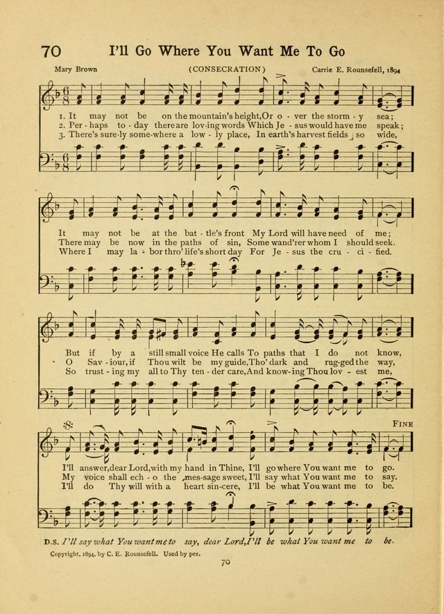 Junior Carols: a collection of sacred songs for Junior Societies, Sunday Schools, the Home Circle page 70