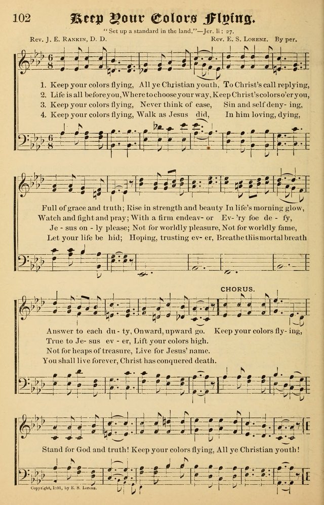 Junior Songs: a collection of sacred hymns and songs; for use in meetings of junior societies, Sunday Schools, etc. page 102