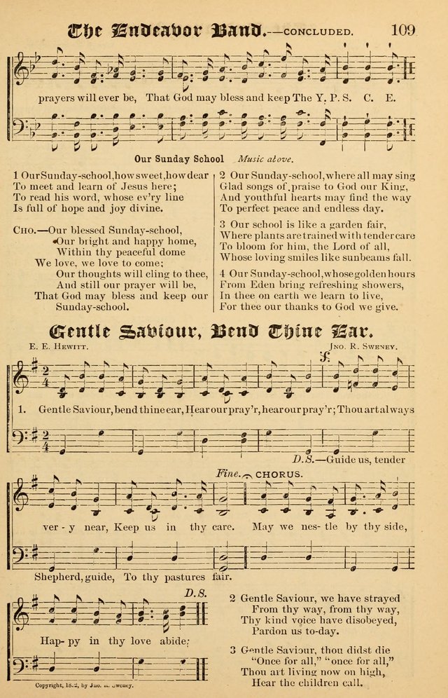 Junior Songs: a collection of sacred hymns and songs; for use in meetings of junior societies, Sunday Schools, etc. page 109