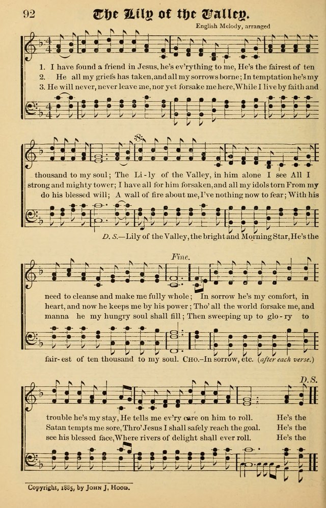 Junior Songs: a collection of sacred hymns and songs; for use in meetings of junior societies, Sunday Schools, etc. page 92