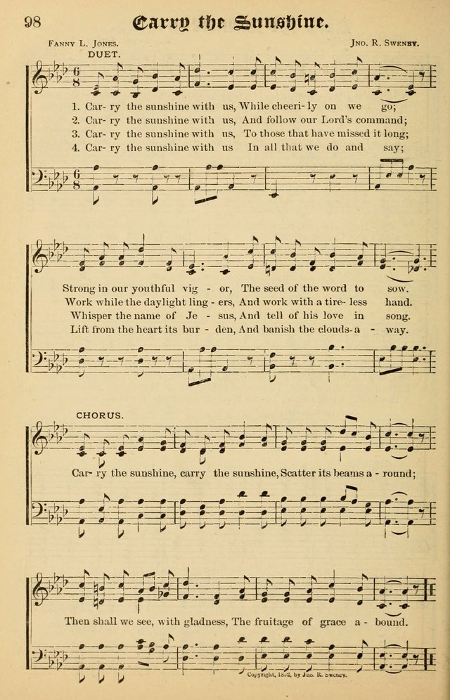 Junior Songs: a collection of sacred hymns and songs; for use in meetings of junior societies, Sunday Schools, etc. page 98