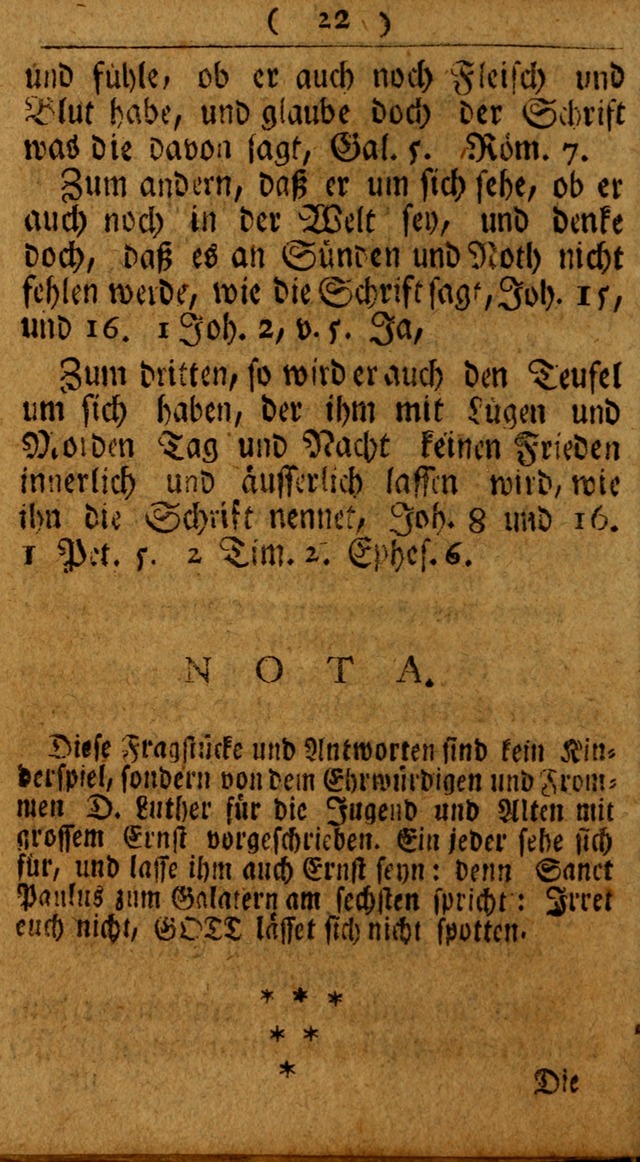 Kleine catechismus des D. Martin Luthers: nebst den gewoÌˆhulichen Morgen-Zisch- und Abend-Gebeten ; welchem die ordnung des heils ... wie auch ... d page 22