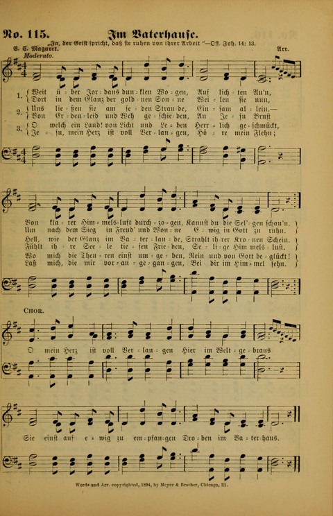 Die Kleine Palme: neueste Liedersammlung für Sonntagsculen und Jugendvereine sowie für Sonntag Abend und andere Gottesdienste page 115