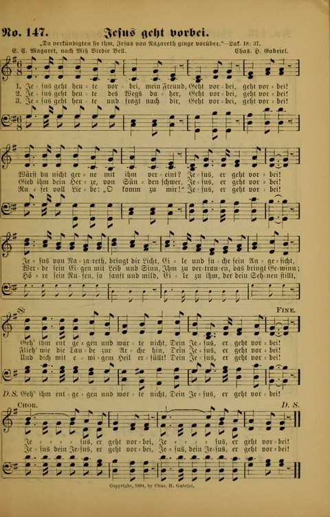 Die Kleine Palme: neueste Liedersammlung für Sonntagsculen und Jugendvereine sowie für Sonntag Abend und andere Gottesdienste page 147