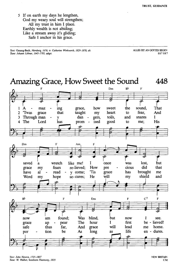 Lutheran Book Of Worship 448 Amazing Grace How Sweet The Sound Hymnary Org
