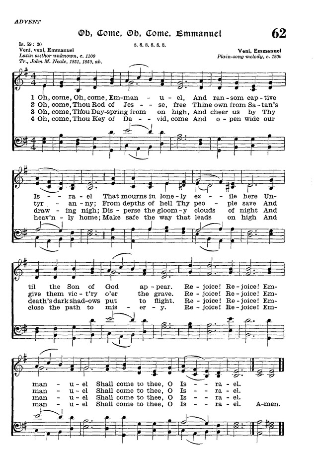 The Lutheran Hymnal 62. Oh, come, Oh, come, Emmanuel | Hymnary.org