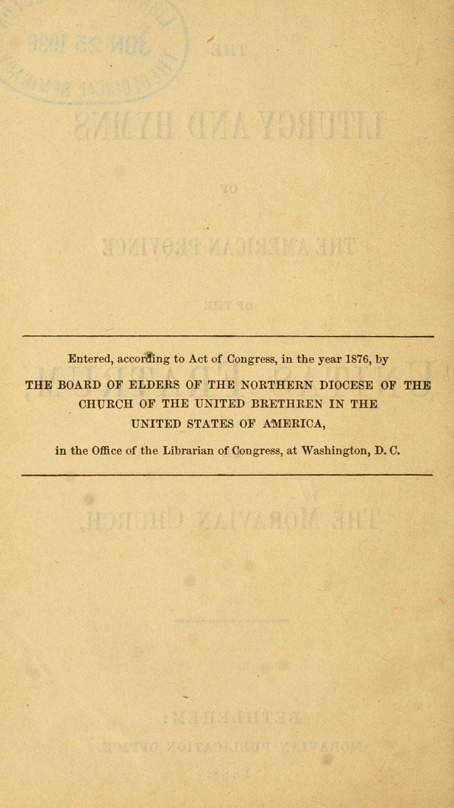 The Liturgy and Hymns of the American Province of the Unitas Fratrum page ix