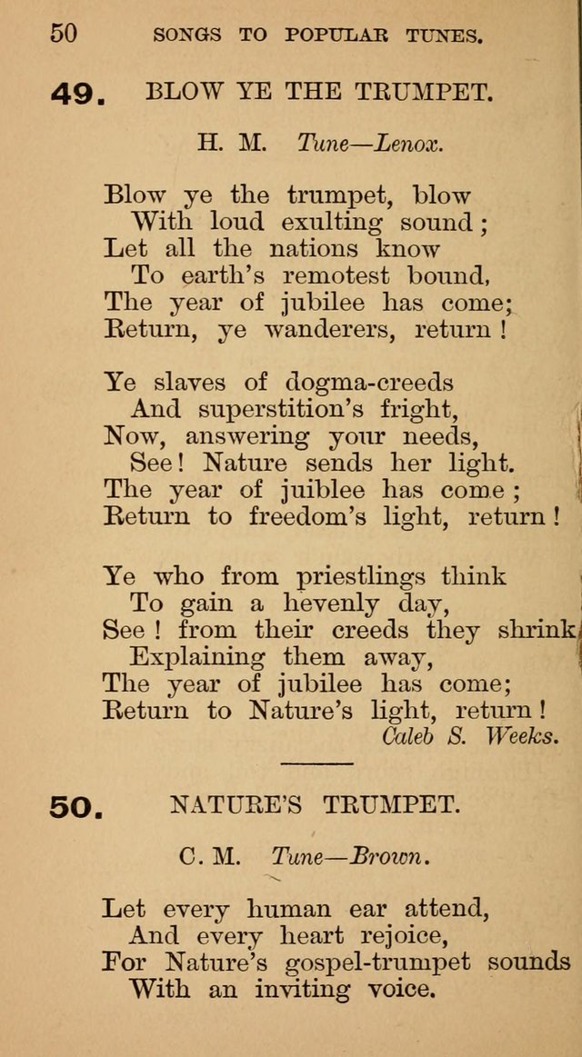 The Liberal Hymn Book: a collection of liberal songs adapted to popular tunes. For use in liberal leagues and other meetings, and in liberal homes page 50