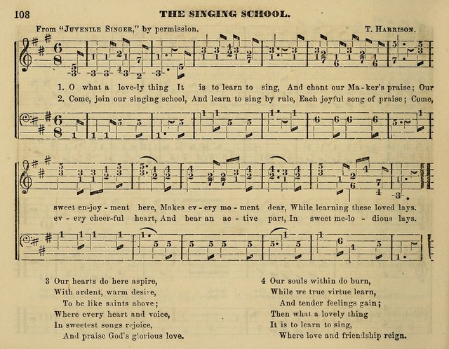 The Little Minstrel: a collection of songs and music, with lessons of instruction, mathematically arranged plan of notation page 108