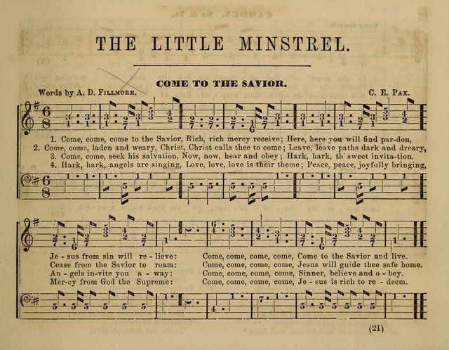 The Little Minstrel: a collection of songs and music, with lessons of instruction, mathematically arranged plan of notation page 21