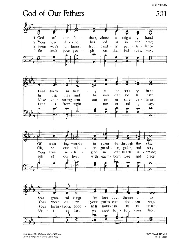 Lutheran Worship 501. God Of Our Fathers, Whose Almighty Hand | Hymnary.org