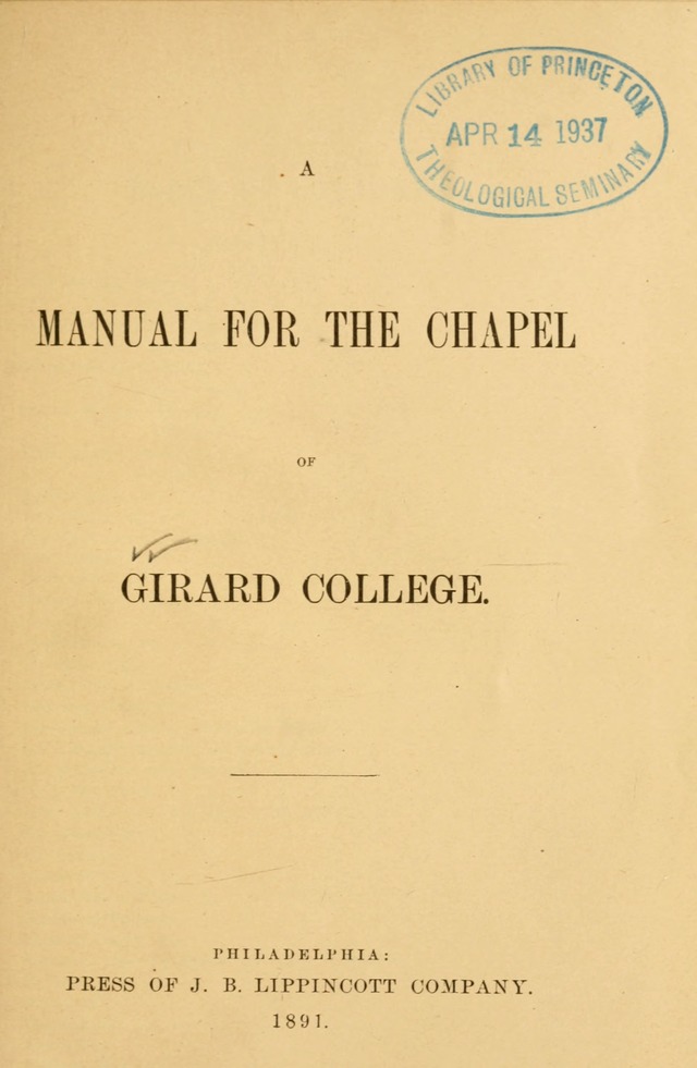 Manual for the chapel of Girard College page 8