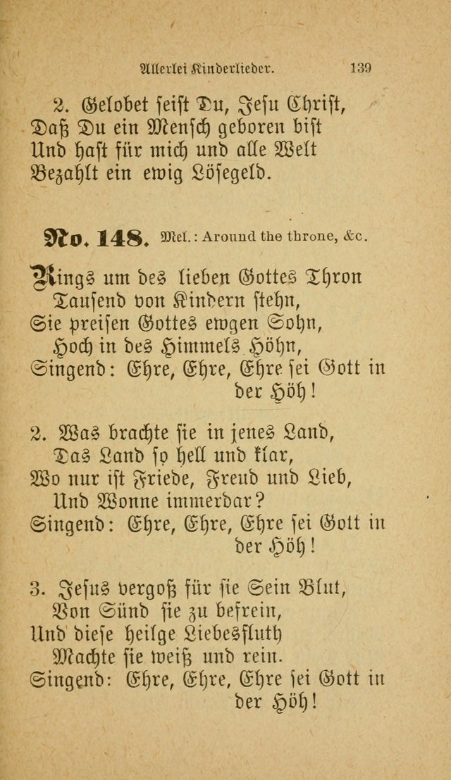 Muntere Lieder: Eine Sammlung der beliebtesten und brauchbarsten Gesänge für Sonntagsschulen und andere christlichen Versammlungen. 3. Aufl. page 144