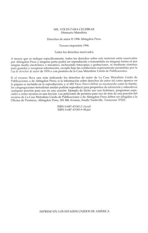 Mil Voces para Celebrar: Himnario Metodista page ii