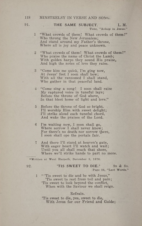 Minstrelsy In Verse and Song: Being a collection of Original Psalms, Hymns and Poems for the Home, covering a period of more than fifty years in their production page 118
