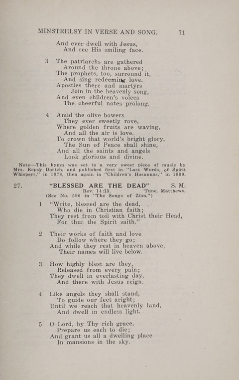 Minstrelsy In Verse and Song: Being a collection of Original Psalms, Hymns and Poems for the Home, covering a period of more than fifty years in their production page 71