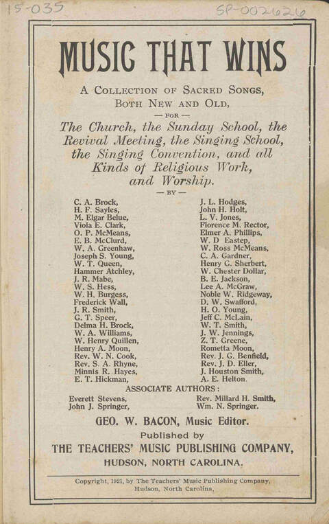 Music that Wins: a collection of sacred song both new and old page ii