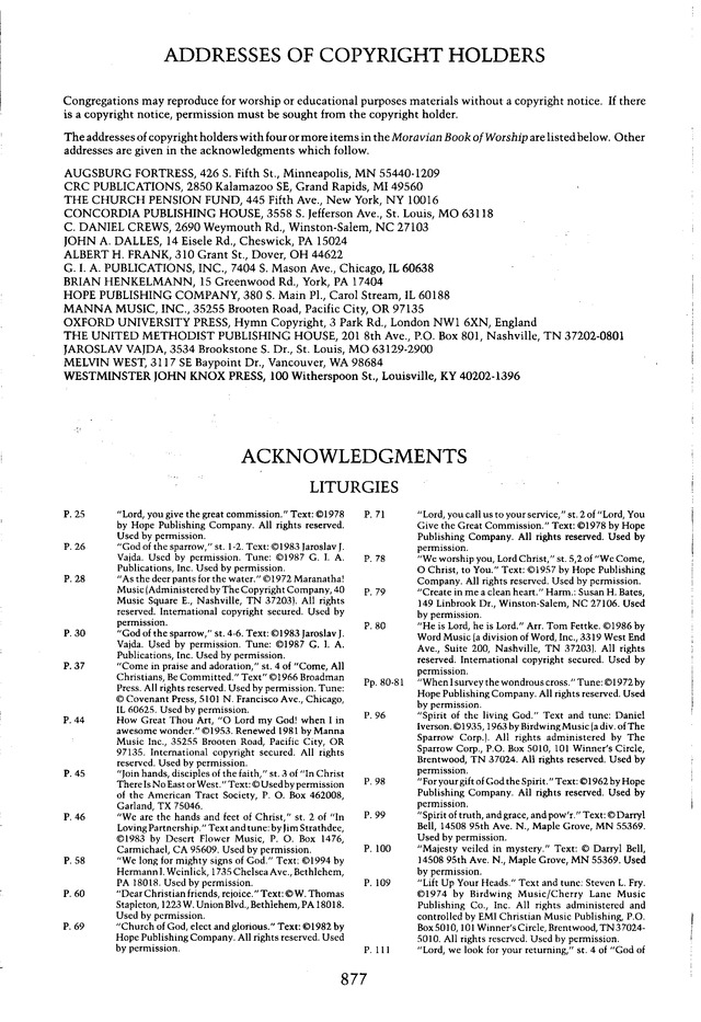 Moravian Book of Worship page 877