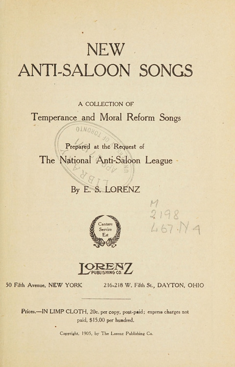 New Anti-Saloon Songs: A Collection of Temperance and Moral Reform Songs Prepared at the Request of The National Anti-Saloon League page ii