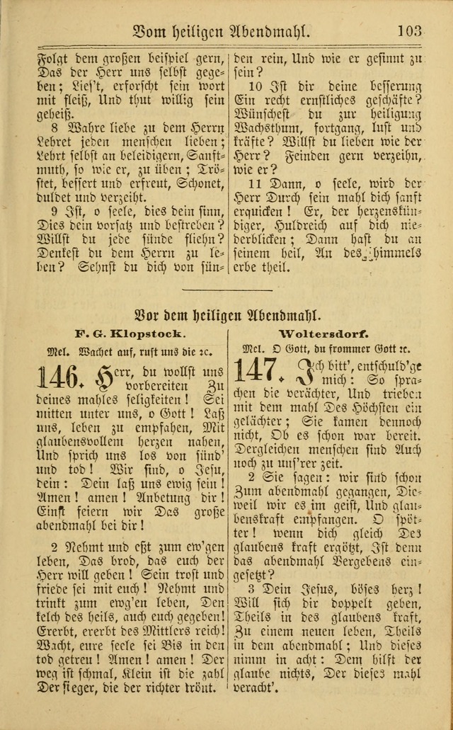 Neuestes Gemeinschaftliches Gesangbuch: zum gotttesdienstlichen Gebrauch der Lutherischen und Reformierten Gemeinden in Nord-Amerika: eine sammlung von 652 liedern mit dem dazu gehörigen anhang... page 105