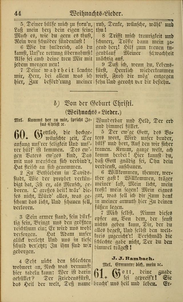 Neuestes Gemeinschaftliches Gesangbuch: zum gotttesdienstlichen Gebrauch der Lutherischen und Reformierten Gemeinden in Nord-Amerika: eine sammlung von 652 liedern mit dem dazu gehörigen anhang... page 44