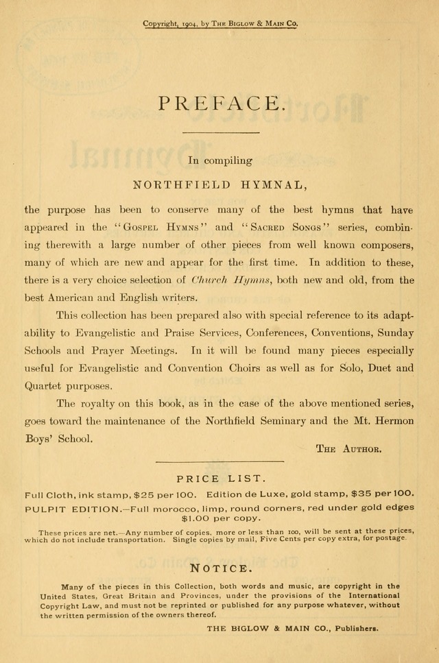 Northfield Hymnal: for use in evangelistic and church services, conventions, sunday schools, and all prayer and social meetings of the church and home page 2