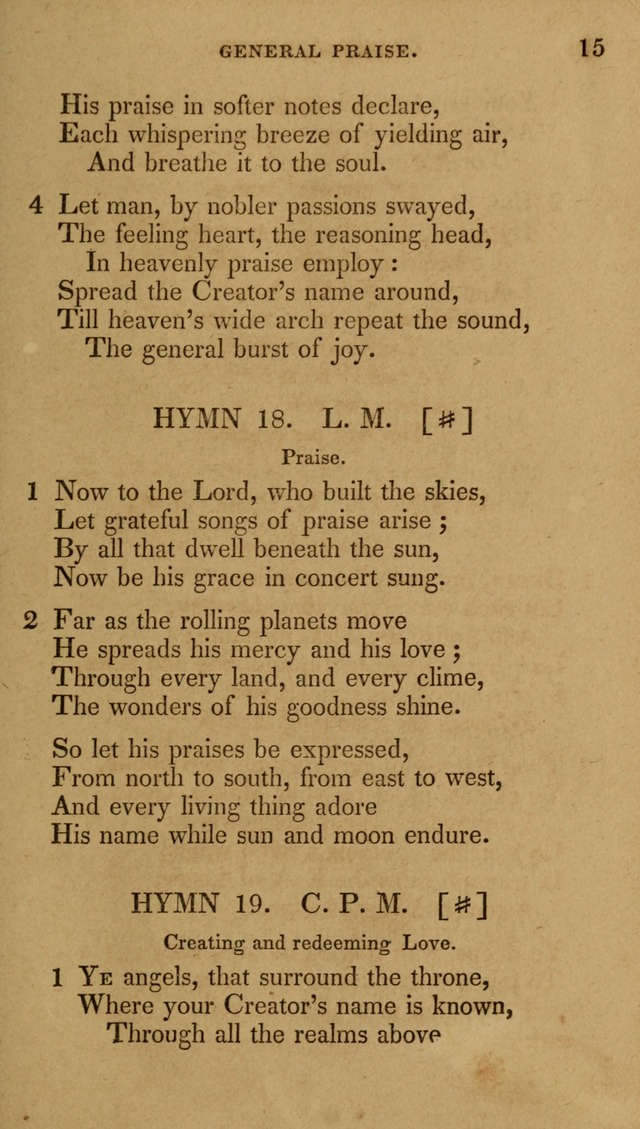 The New Hymn Book, Designed for Universalist Societies: compiled from approved authors, with variations and additions (9th ed.) page 15