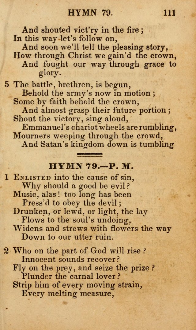 The New and Improved Camp Meeting Hymn Book; being a choice selection of hymns from the most approved authors designed to aid in the public and private devotion of Christians (4th ed. Stereotype) page 113