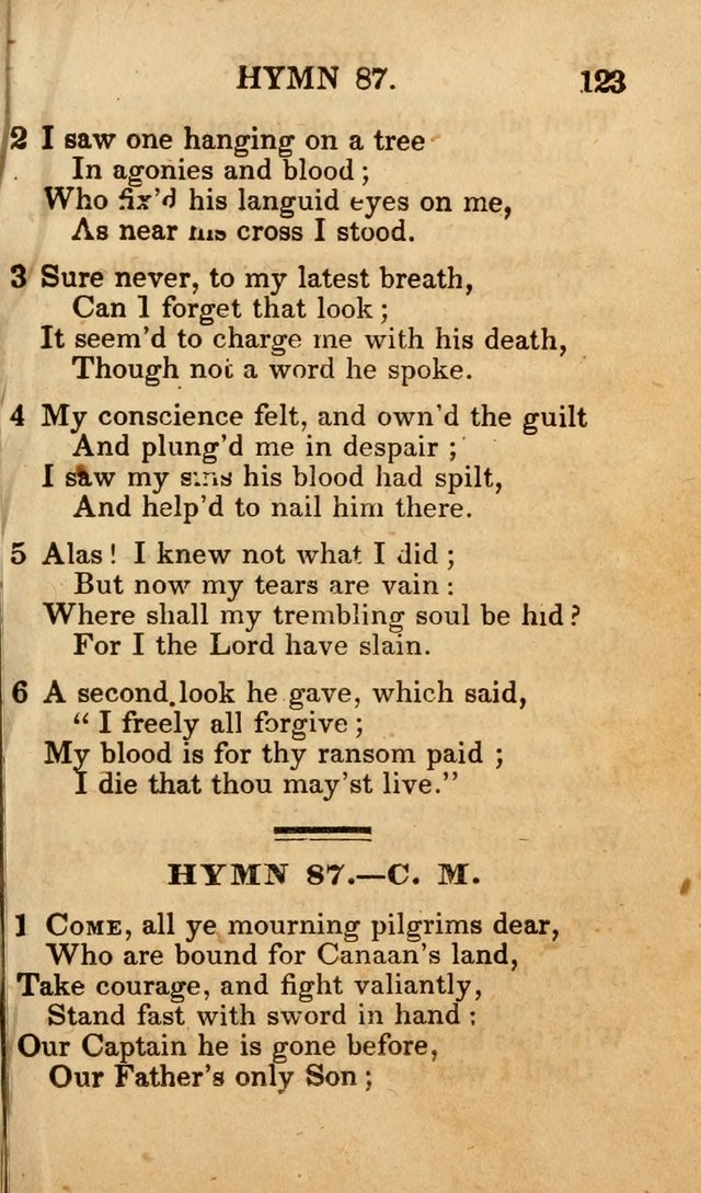 The New and Improved Camp Meeting Hymn Book; being a choice selection of hymns from the most approved authors designed to aid in the public and private devotion of Christians (4th ed. Stereotype) page 125