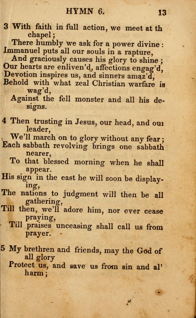 The New and Improved Camp Meeting Hymn Book; being a choice selection of hymns from the most approved authors designed to aid in the public and private devotion of Christians (4th ed. Stereotype) page 13