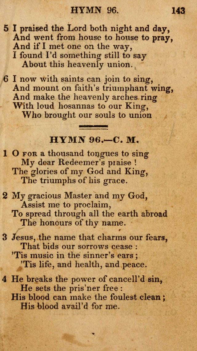 The New and Improved Camp Meeting Hymn Book; being a choice selection of hymns from the most approved authors designed to aid in the public and private devotion of Christians (4th ed. Stereotype) page 145