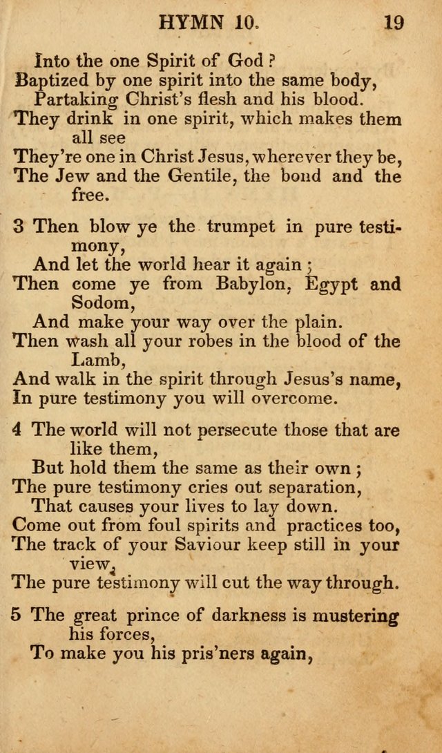 The New and Improved Camp Meeting Hymn Book; being a choice selection of hymns from the most approved authors designed to aid in the public and private devotion of Christians (4th ed. Stereotype) page 19