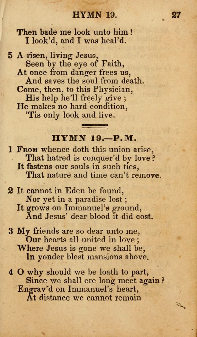 The New and Improved Camp Meeting Hymn Book; being a choice selection of hymns from the most approved authors designed to aid in the public and private devotion of Christians (4th ed. Stereotype) page 27