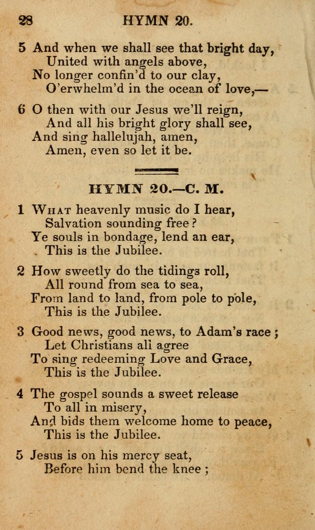 The New and Improved Camp Meeting Hymn Book; being a choice selection of hymns from the most approved authors designed to aid in the public and private devotion of Christians (4th ed. Stereotype) page 28