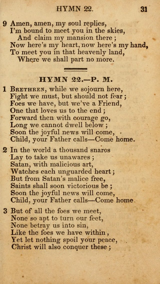 The New and Improved Camp Meeting Hymn Book; being a choice selection of hymns from the most approved authors designed to aid in the public and private devotion of Christians (4th ed. Stereotype) page 31
