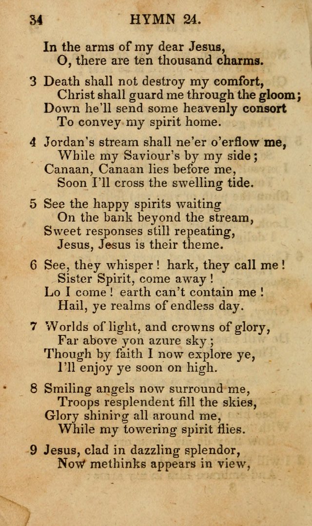 The New and Improved Camp Meeting Hymn Book; being a choice selection of hymns from the most approved authors designed to aid in the public and private devotion of Christians (4th ed. Stereotype) page 34