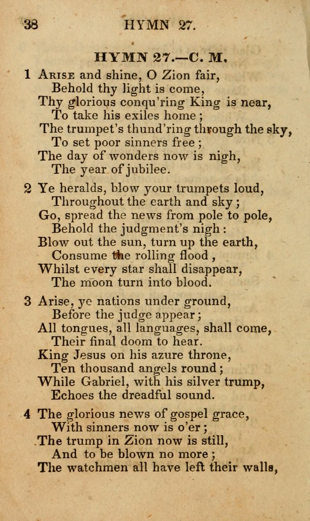 The New and Improved Camp Meeting Hymn Book; being a choice selection of hymns from the most approved authors designed to aid in the public and private devotion of Christians (4th ed. Stereotype) page 38