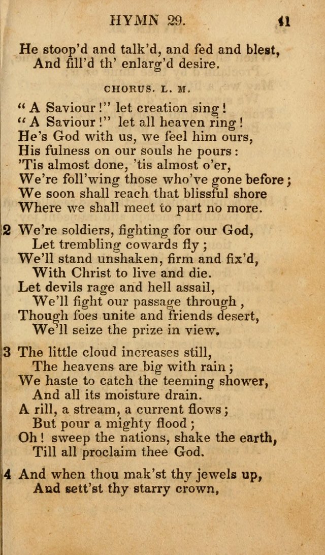 The New and Improved Camp Meeting Hymn Book; being a choice selection of hymns from the most approved authors designed to aid in the public and private devotion of Christians (4th ed. Stereotype) page 41