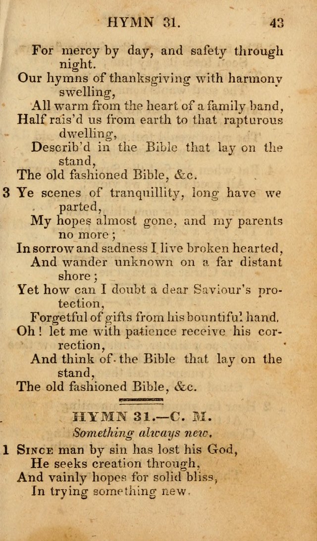 The New and Improved Camp Meeting Hymn Book; being a choice selection of hymns from the most approved authors designed to aid in the public and private devotion of Christians (4th ed. Stereotype) page 43