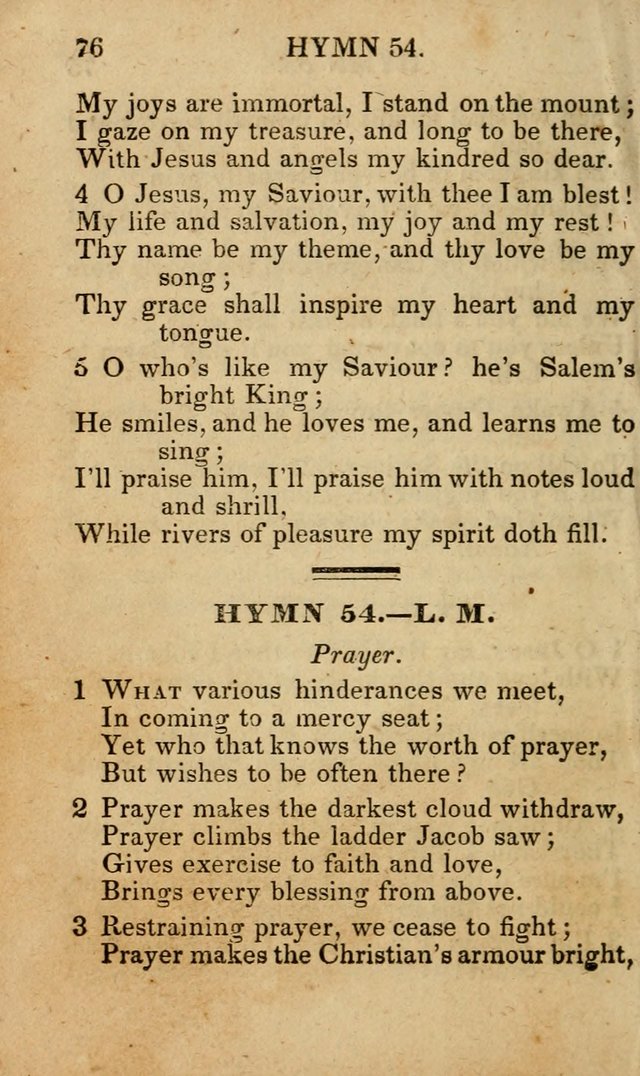 The New and Improved Camp Meeting Hymn Book; being a choice selection of hymns from the most approved authors designed to aid in the public and private devotion of Christians (4th ed. Stereotype) page 76
